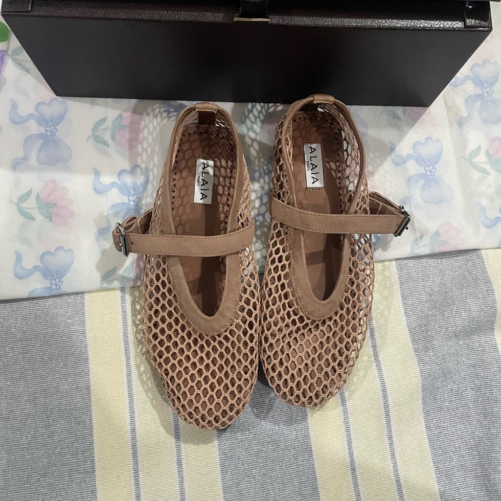 Alaa Beige Mesh Mary Jane Flats With Ankle Strap — image 5 of 8